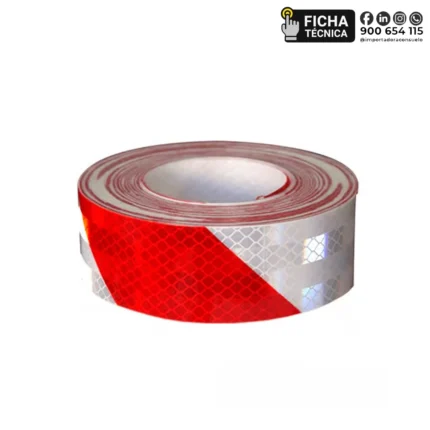CINTA REFLECTIVA BLANCO CON ROJO – 2" x 45,7 M