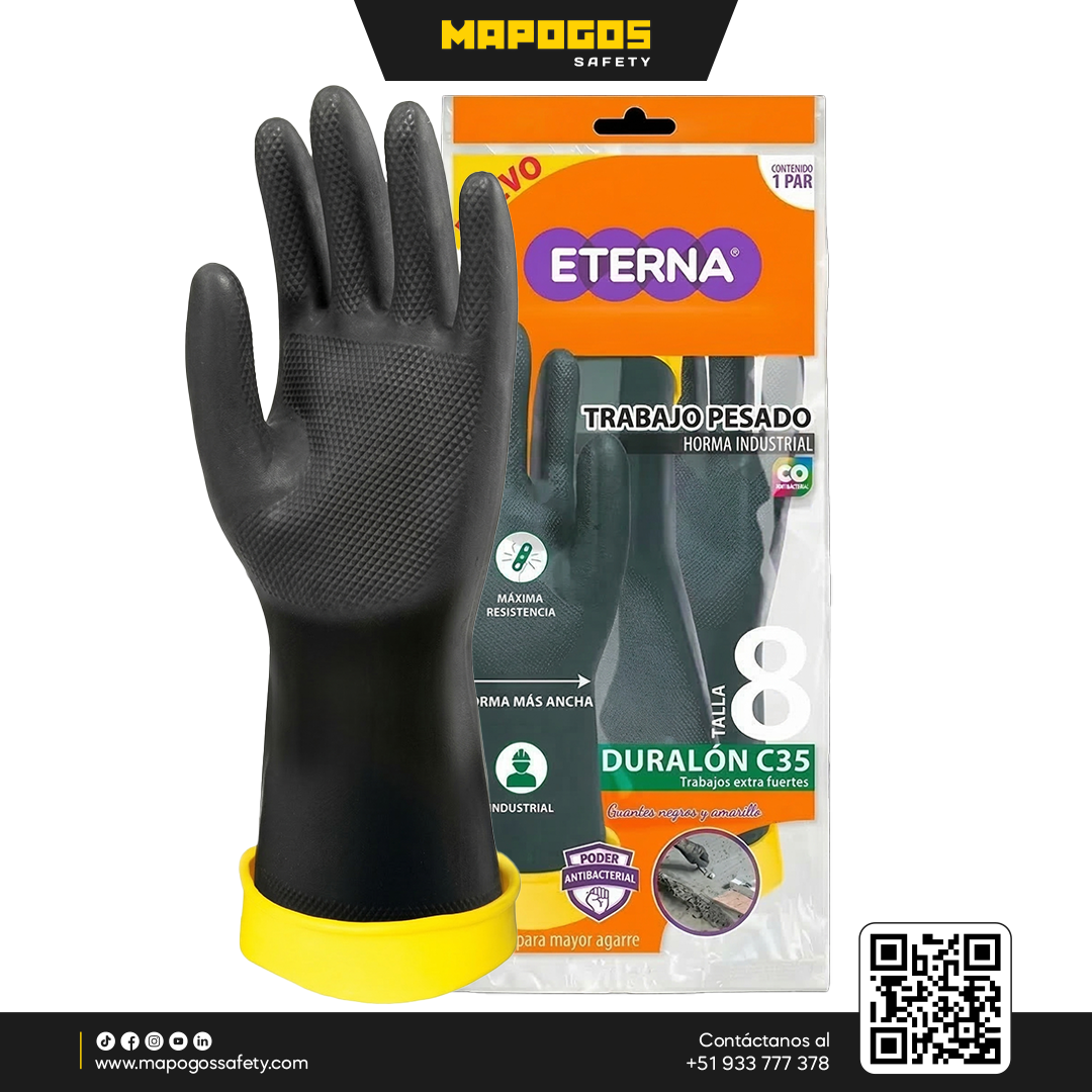Guantes de Jebe Industriales Eterna C35 - Calibre 35 Guantes de jebe industriales Eterna Duralon C35 bicolor