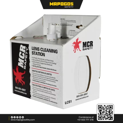 Estación de limpieza para anteojos MCR Safety con 600 paños y solución de 8 oz.