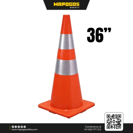 CONO DE PVC COLOR NARANJA DE 36" CON DOBLE CINTA REFLECTIVA